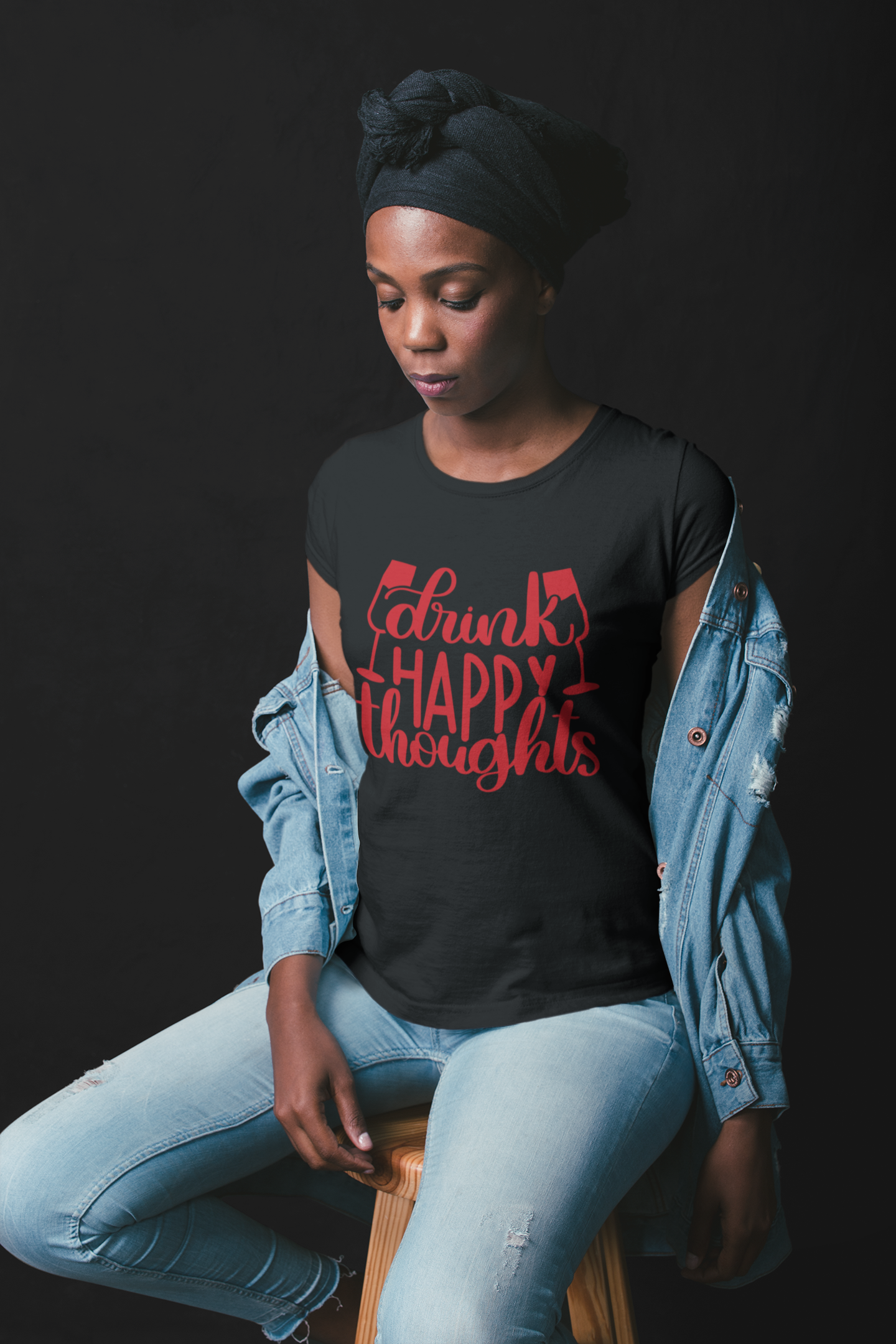 Drink Happy Thoughts Women Unisex t-shirt, Red Ladies Fit Shirt